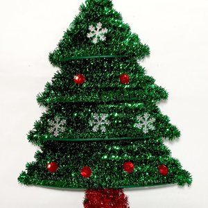 Christmas House Decor Christmas Tree Plastic Frame Tinsel Wall Hanging Decor 14.